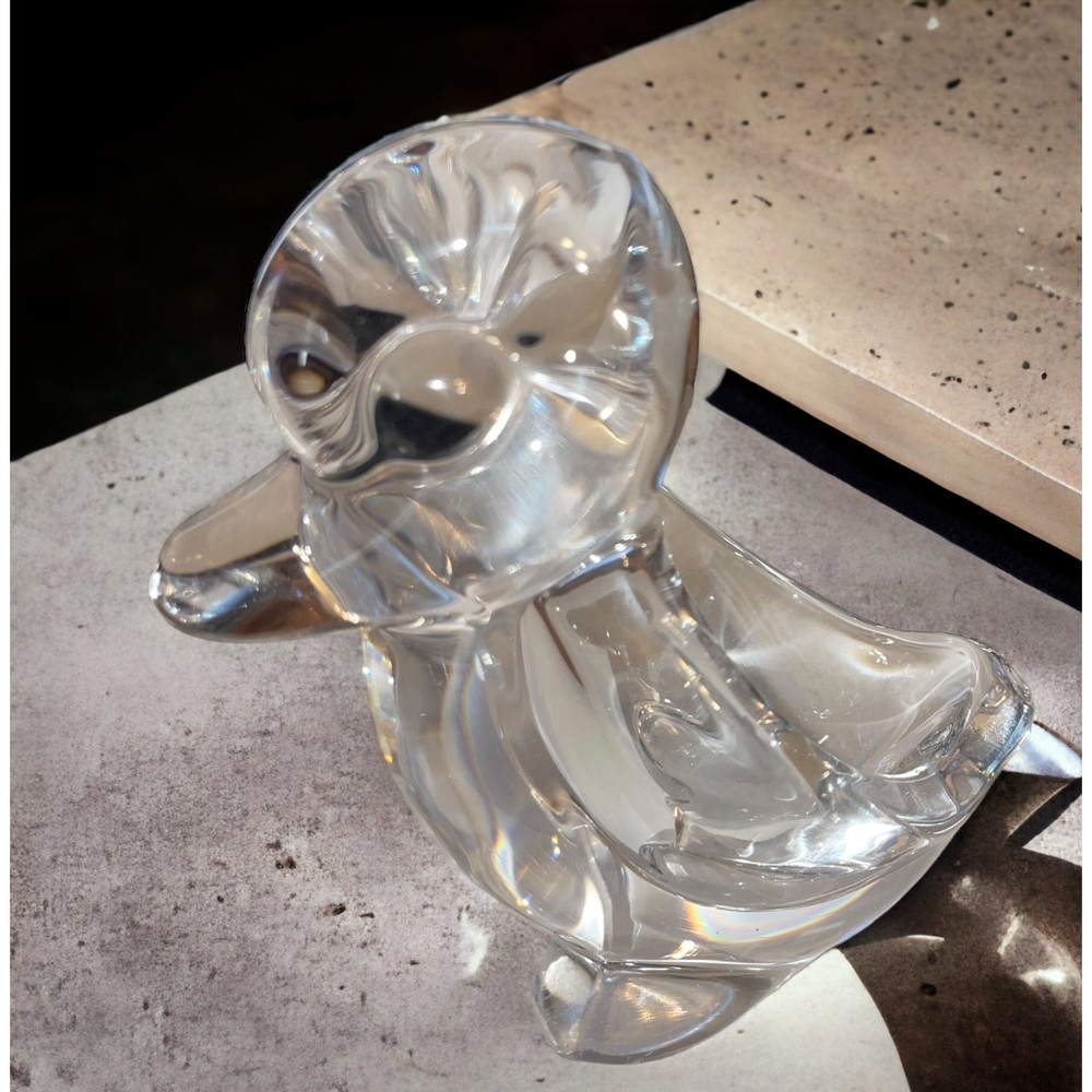 Vintage Art Glass Crystal Duck Art Vannes France Trinket Candle Holder